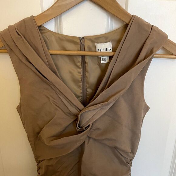 Reiss Tan Cocktail Dress Tan Tie Sz 0 - Picture 6 of 9